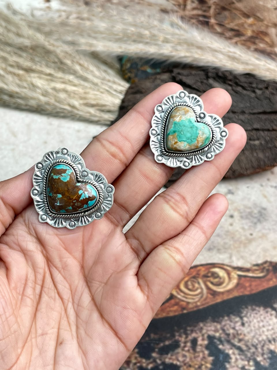 Handmade Sterling Silver Royston Ribbon Turquoise Collection: Heart Adjustable Ring Signed Nizhoni