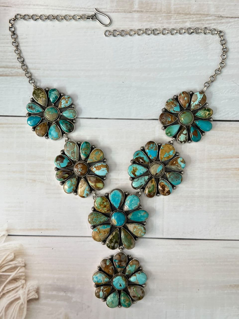 Handmade Sterling Silver Royston Ribbon Turquoise Collection: Drop Necklace Signed Nizhoni
