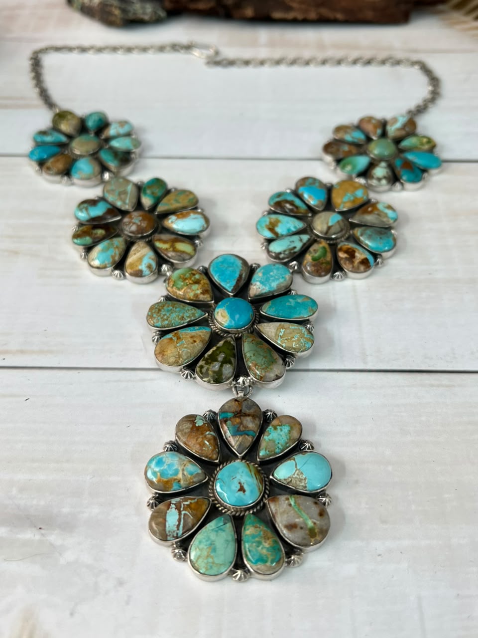 Handmade Sterling Silver Royston Ribbon Turquoise Collection: Drop Necklace Signed Nizhoni
