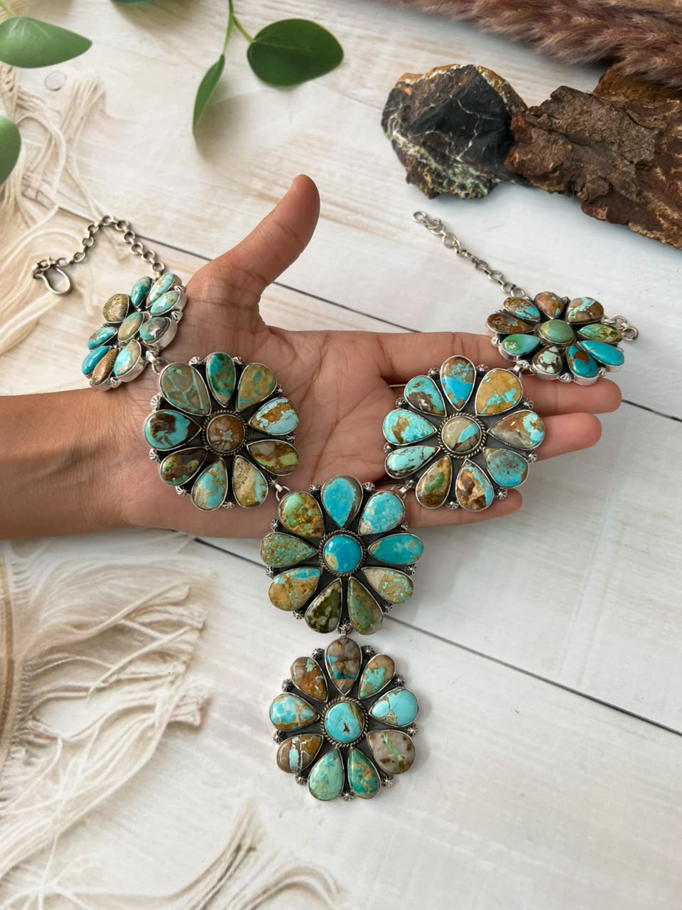Handmade Sterling Silver Royston Ribbon Turquoise Collection: Drop Necklace Signed Nizhoni
