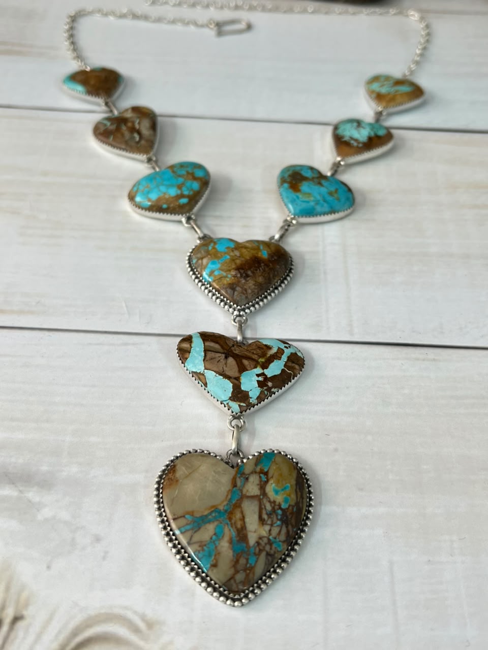 Handmade Sterling Silver Royston Ribbon Turquoise Collection: Heart Drop Necklace Signed Nizhoni