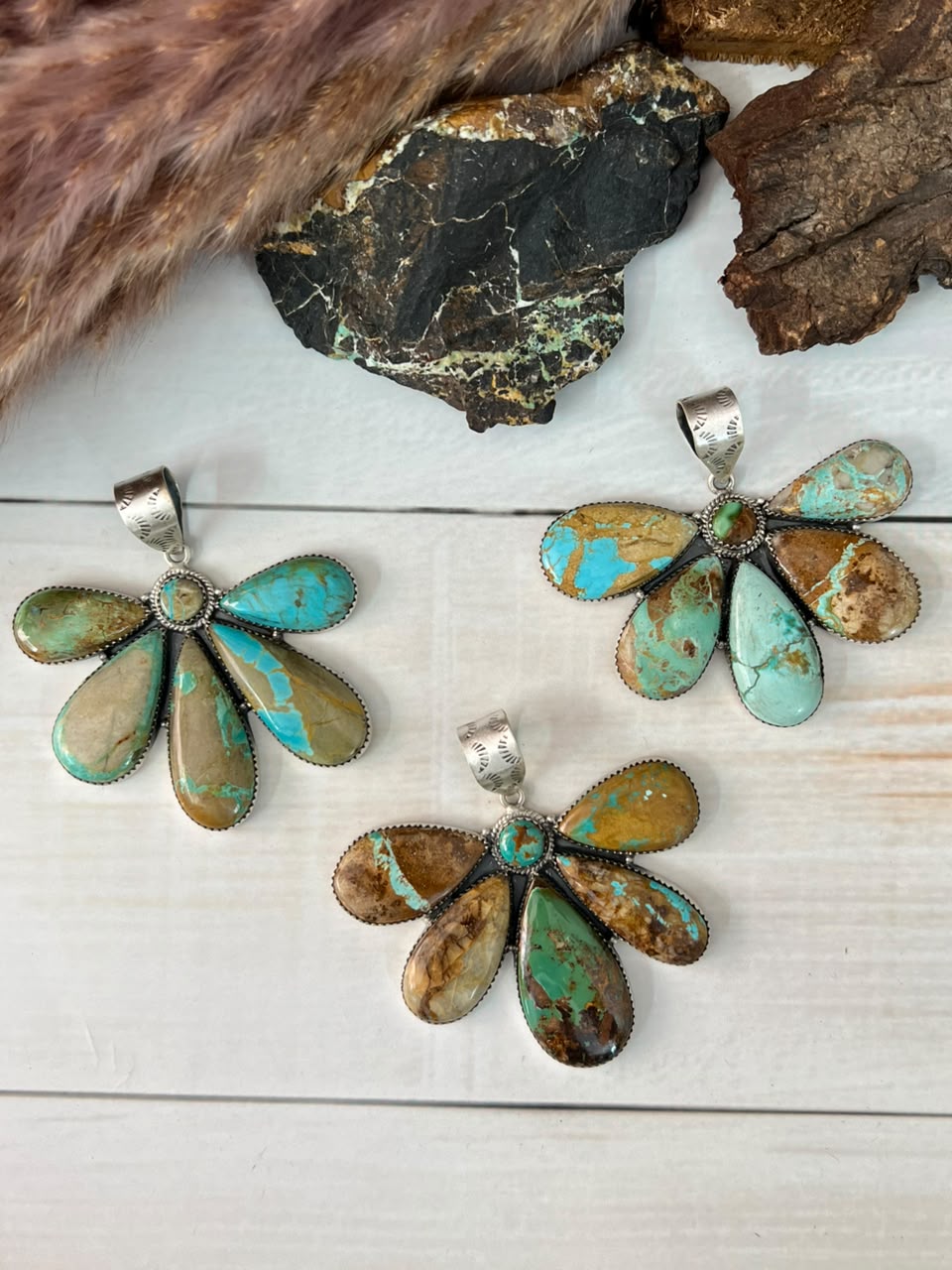 Handmade Sterling Silver Royston Ribbon Turquoise Collection: Pendant Signed Nizhoni