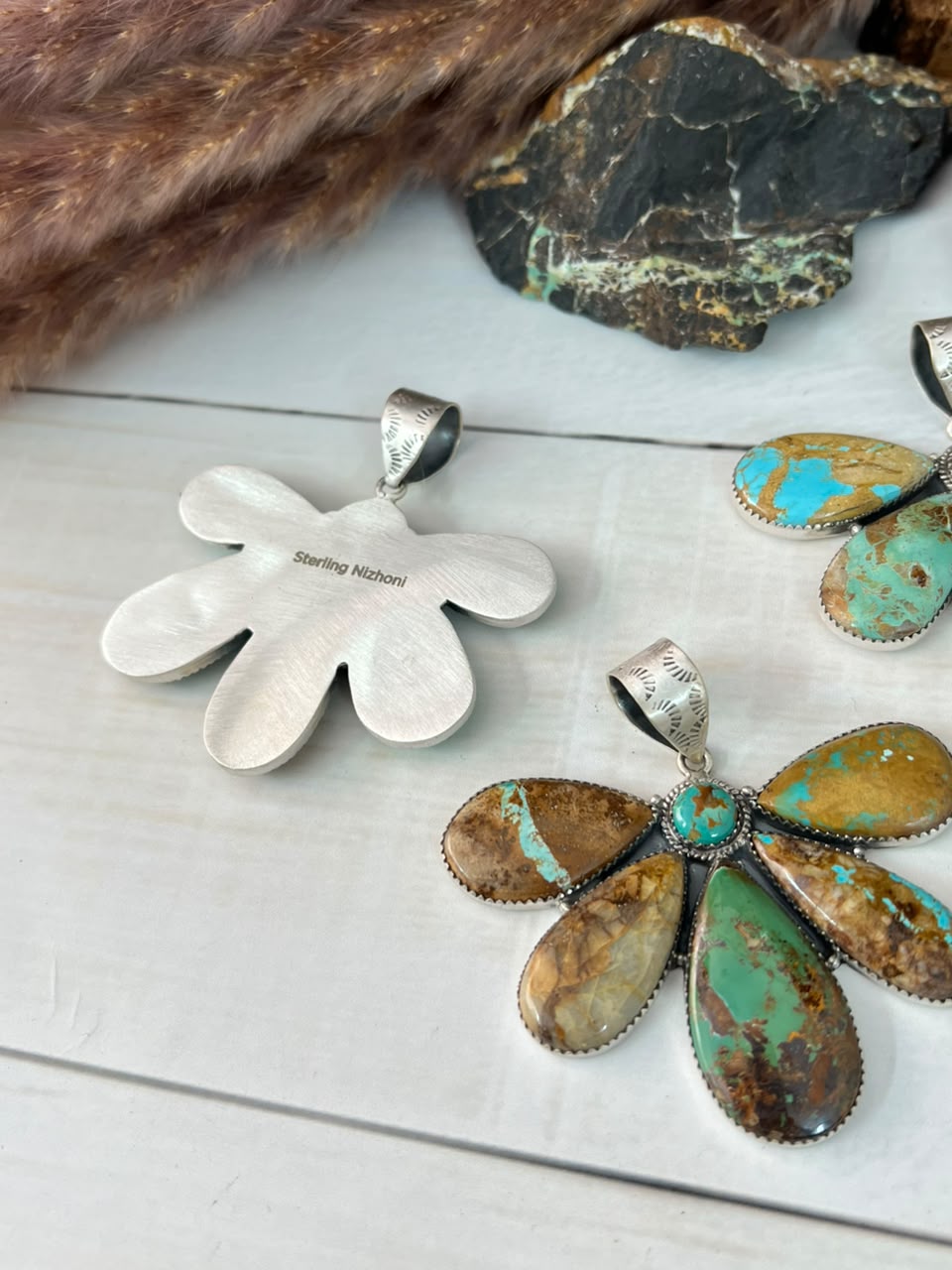 Handmade Sterling Silver Royston Ribbon Turquoise Collection: Pendant Signed Nizhoni