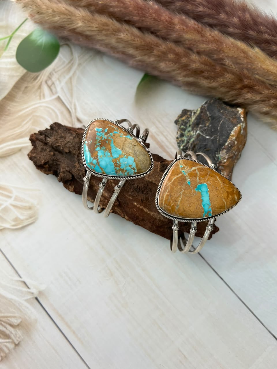 Handmade Sterling Silver Royston Ribbon Turquoise Collection: Cuff Bracelet Signed Nizhoni