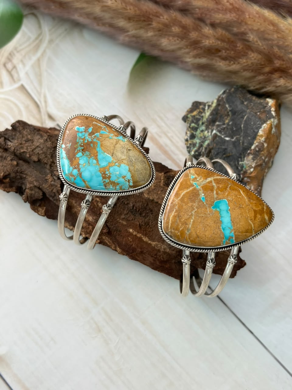 Handmade Sterling Silver Royston Ribbon Turquoise Collection: Cuff Bracelet Signed Nizhoni