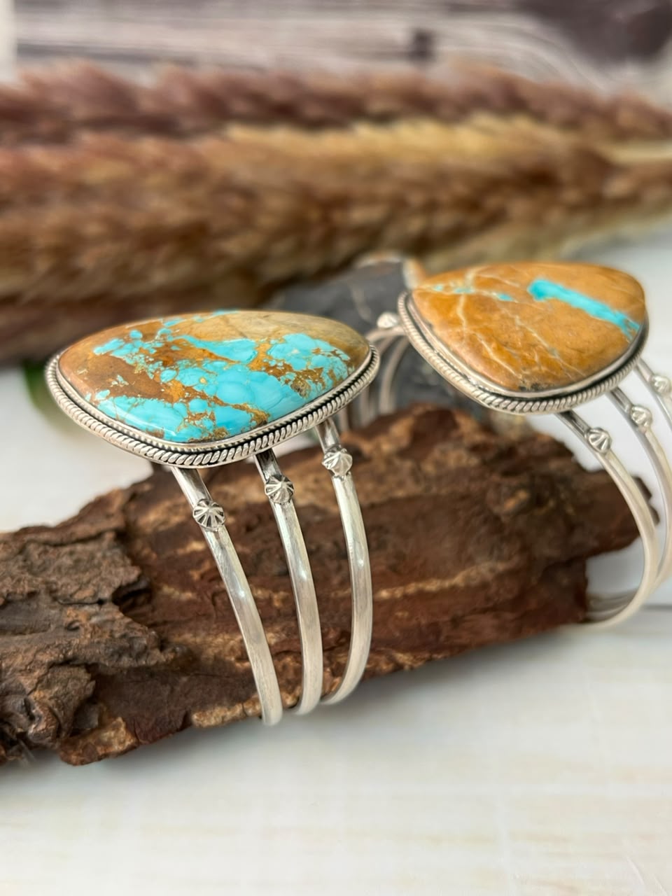 Handmade Sterling Silver Royston Ribbon Turquoise Collection: Cuff Bracelet Signed Nizhoni