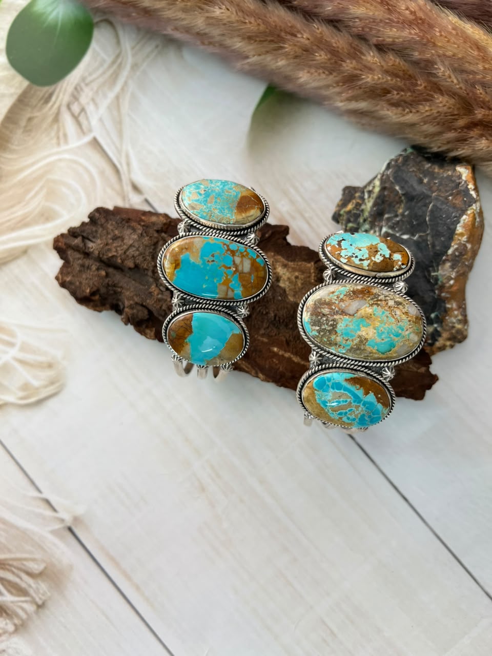 Handmade Sterling Silver Royston Ribbon Turquoise Collection: Cuff Bracelet Signed Nizhoni