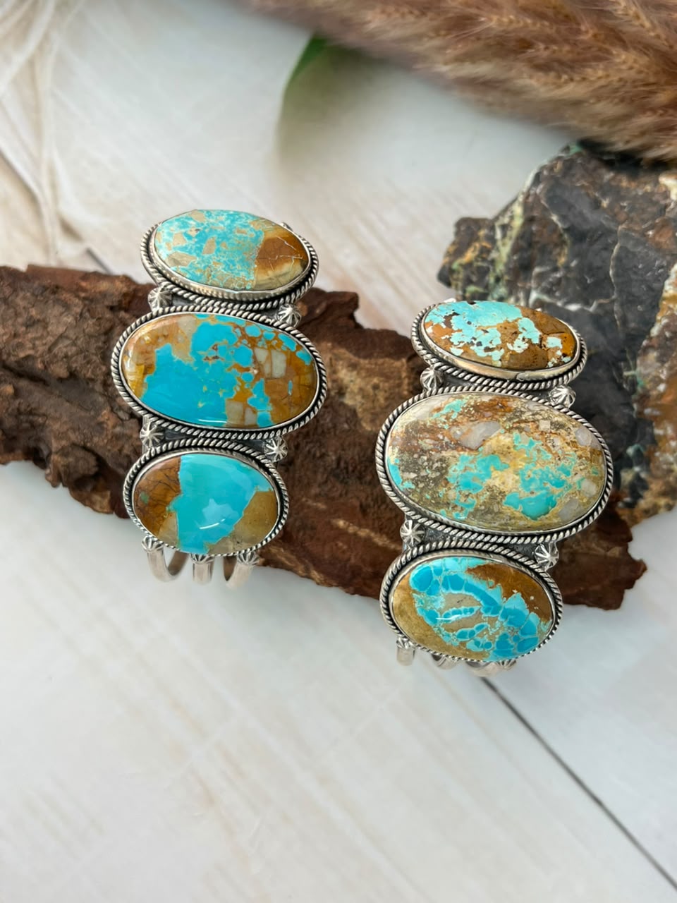 Handmade Sterling Silver Royston Ribbon Turquoise Collection: Cuff Bracelet Signed Nizhoni