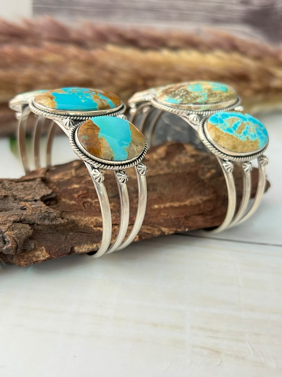 Handmade Sterling Silver Royston Ribbon Turquoise Collection: Cuff Bracelet Signed Nizhoni