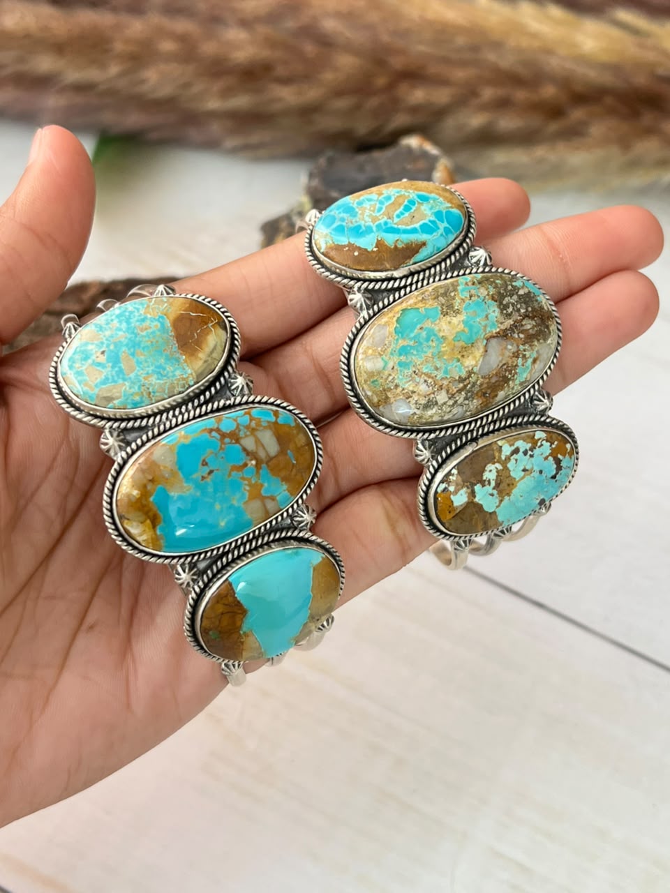 Handmade Sterling Silver Royston Ribbon Turquoise Collection: Cuff Bracelet Signed Nizhoni