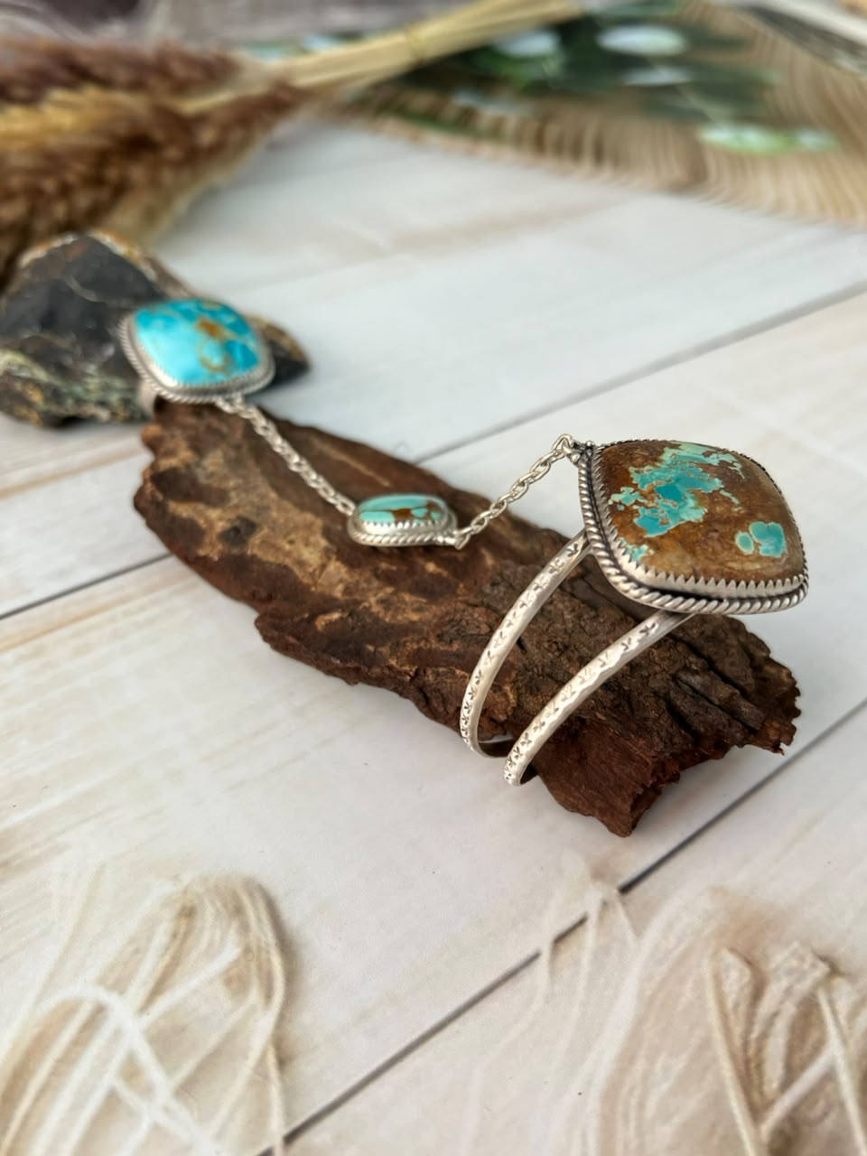 Handmade Sterling Silver Royston Ribbon Turquoise Collection: Hand Harness Signed Nizhoni