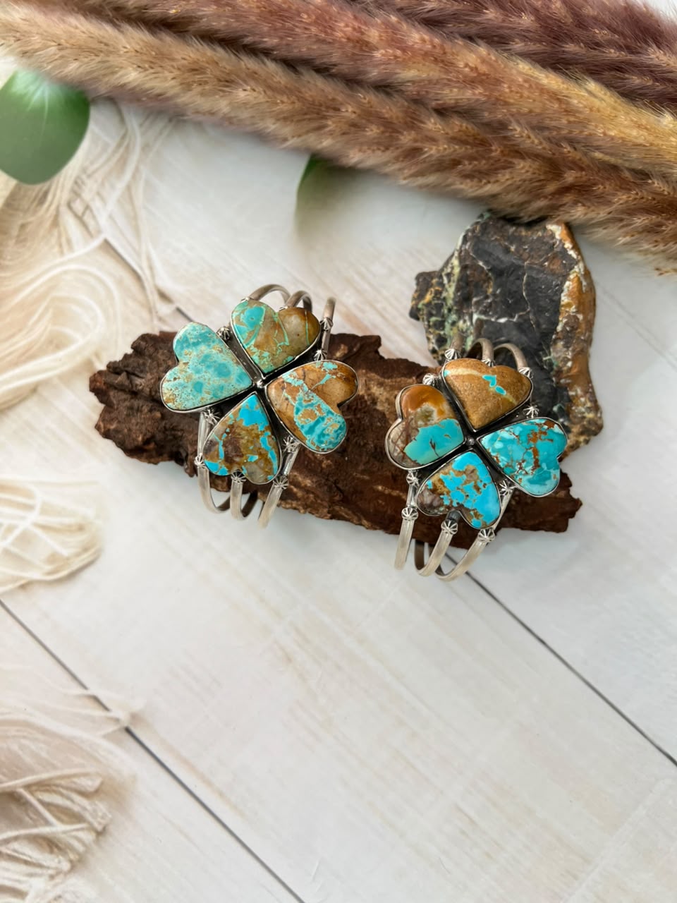 Handmade Sterling Silver Royston Ribbon Turquoise Collection: Cuff Bracelet Signed Nizhoni