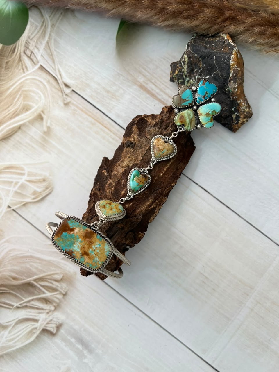 Handmade Sterling Silver Royston Ribbon Turquoise Collection: Hand Harness Signed Nizhoni