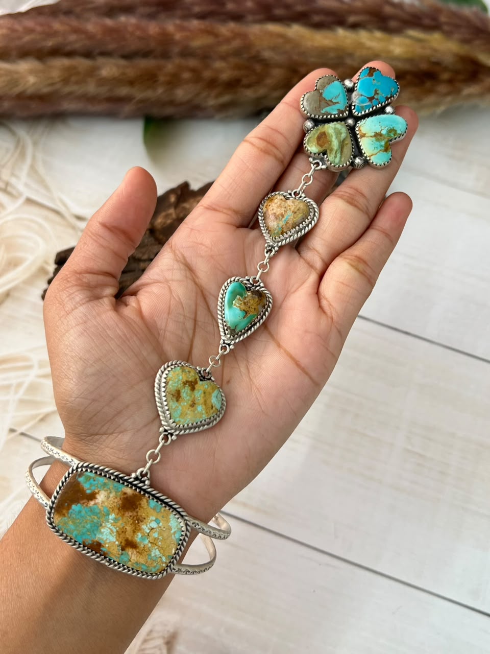 Handmade Sterling Silver Royston Ribbon Turquoise Collection: Hand Harness Signed Nizhoni