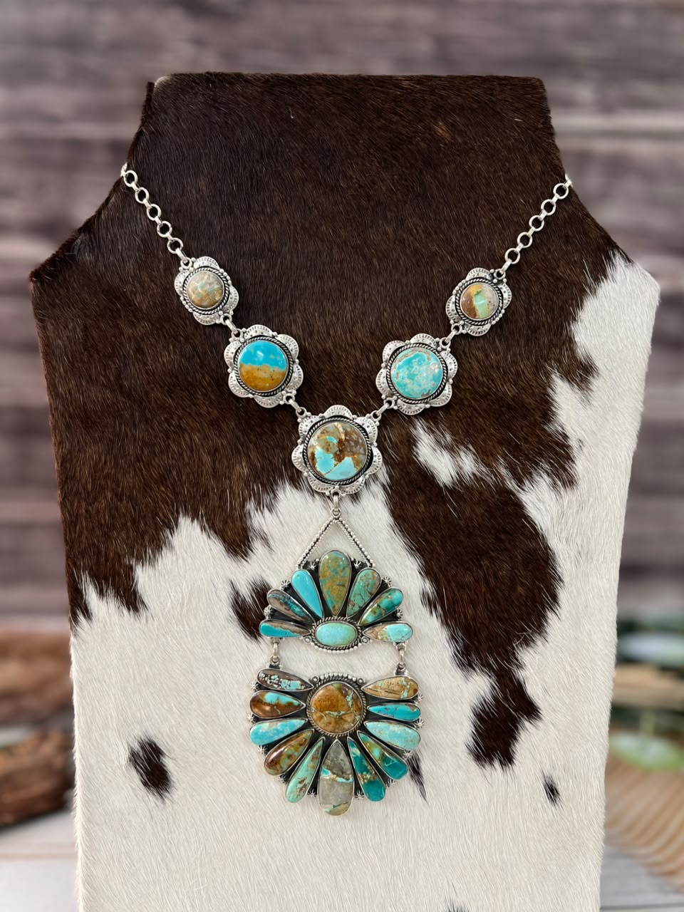 Handmade Sterling Silver Royston Ribbon Turquoise Collection: Drop Necklace Signed Nizhoni