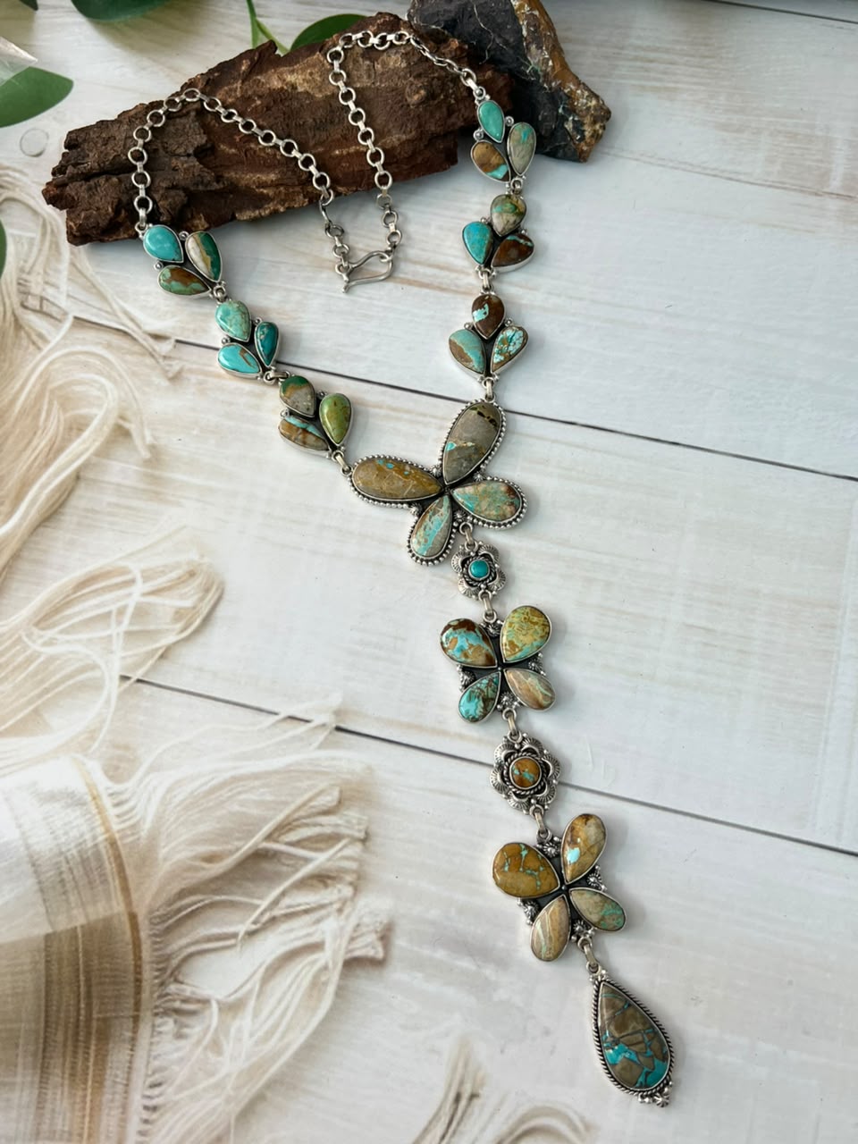Handmade Sterling Silver Royston Ribbon Turquoise Collection: Drop Necklace Signed Nizhoni