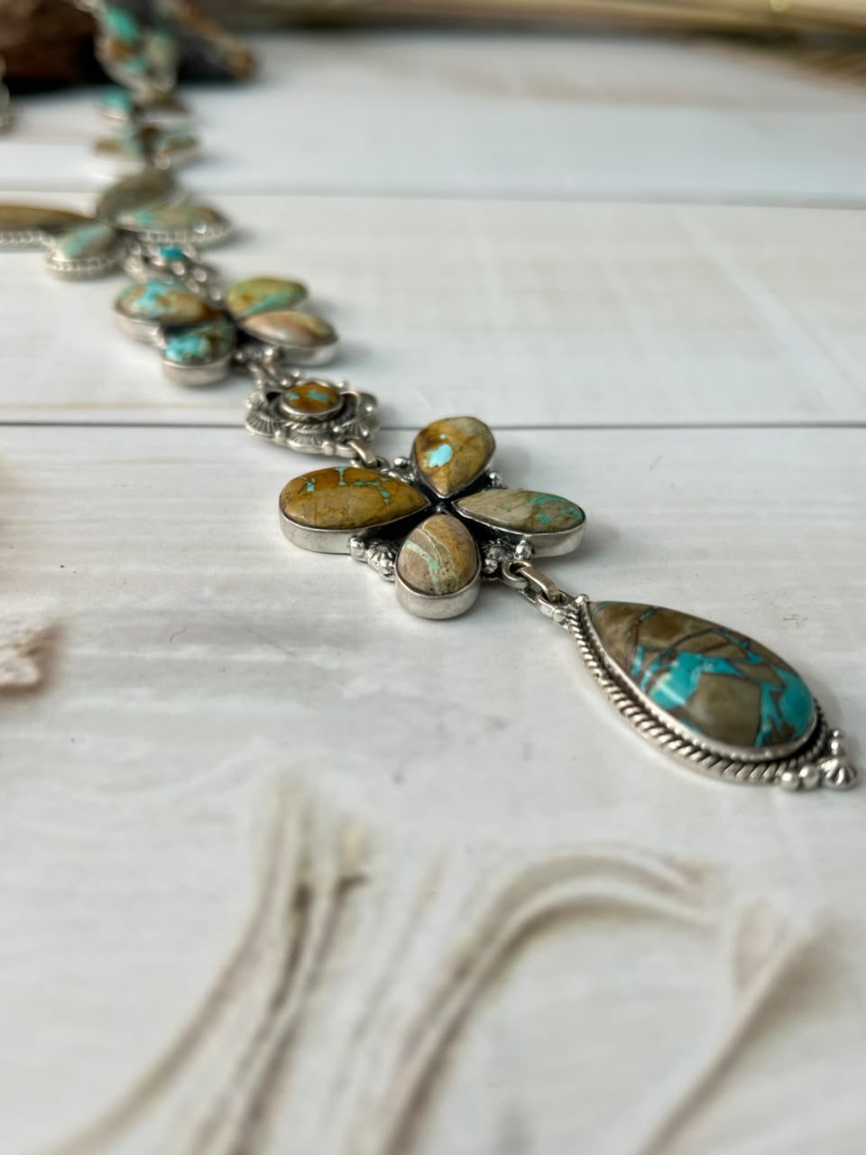 Handmade Sterling Silver Royston Ribbon Turquoise Collection: Drop Necklace Signed Nizhoni