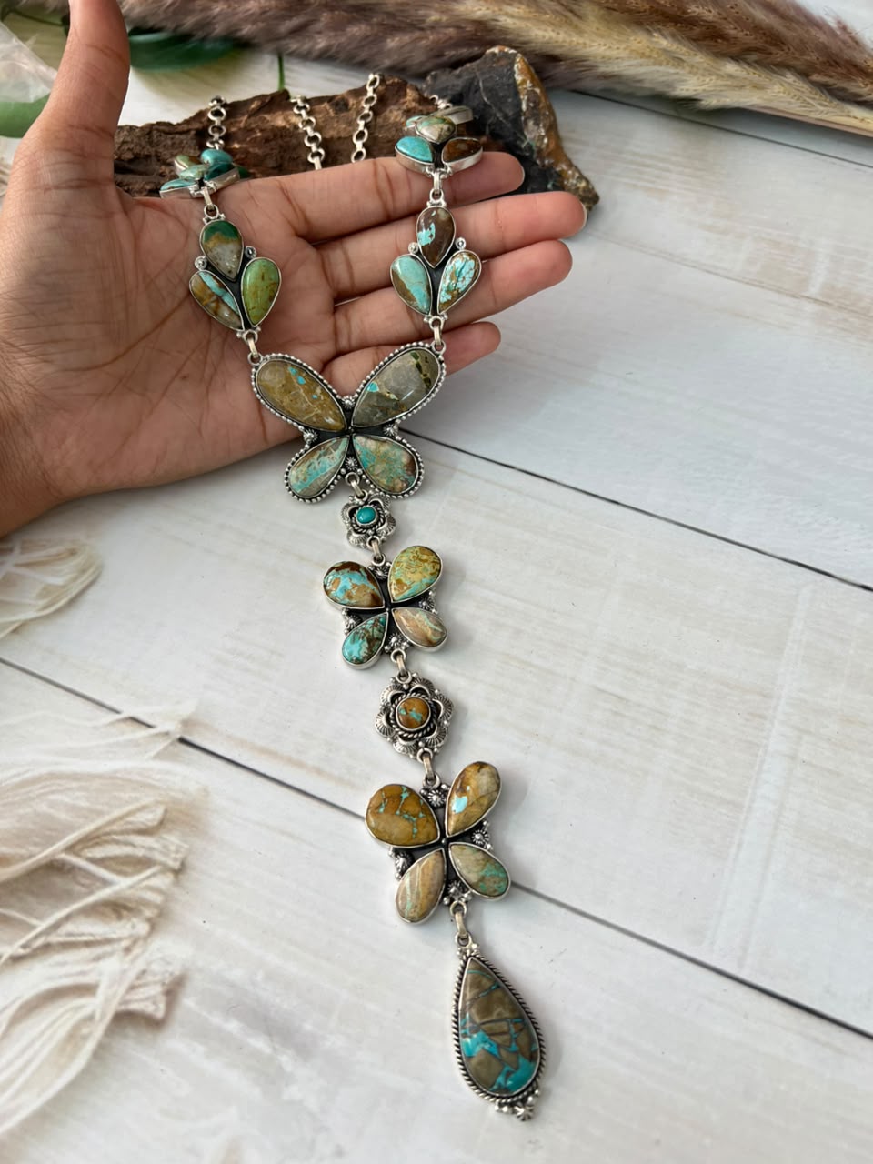 Handmade Sterling Silver Royston Ribbon Turquoise Collection: Drop Necklace Signed Nizhoni