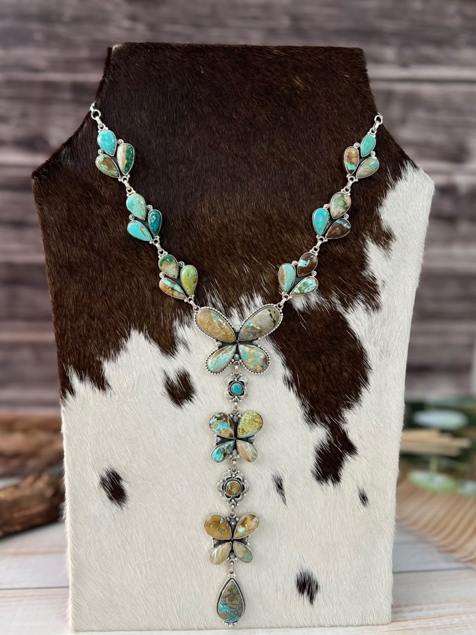 Handmade Sterling Silver Royston Ribbon Turquoise Collection: Drop Necklace Signed Nizhoni