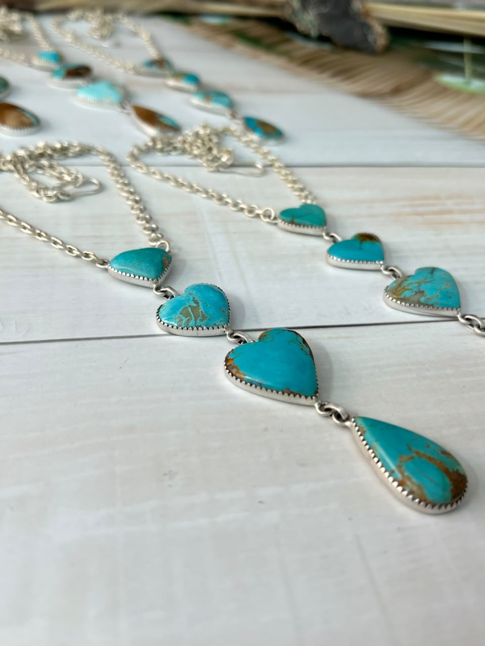 Handmade Sterling Silver Royston Ribbon Turquoise Collection: Drop Necklace Signed Nizhoni