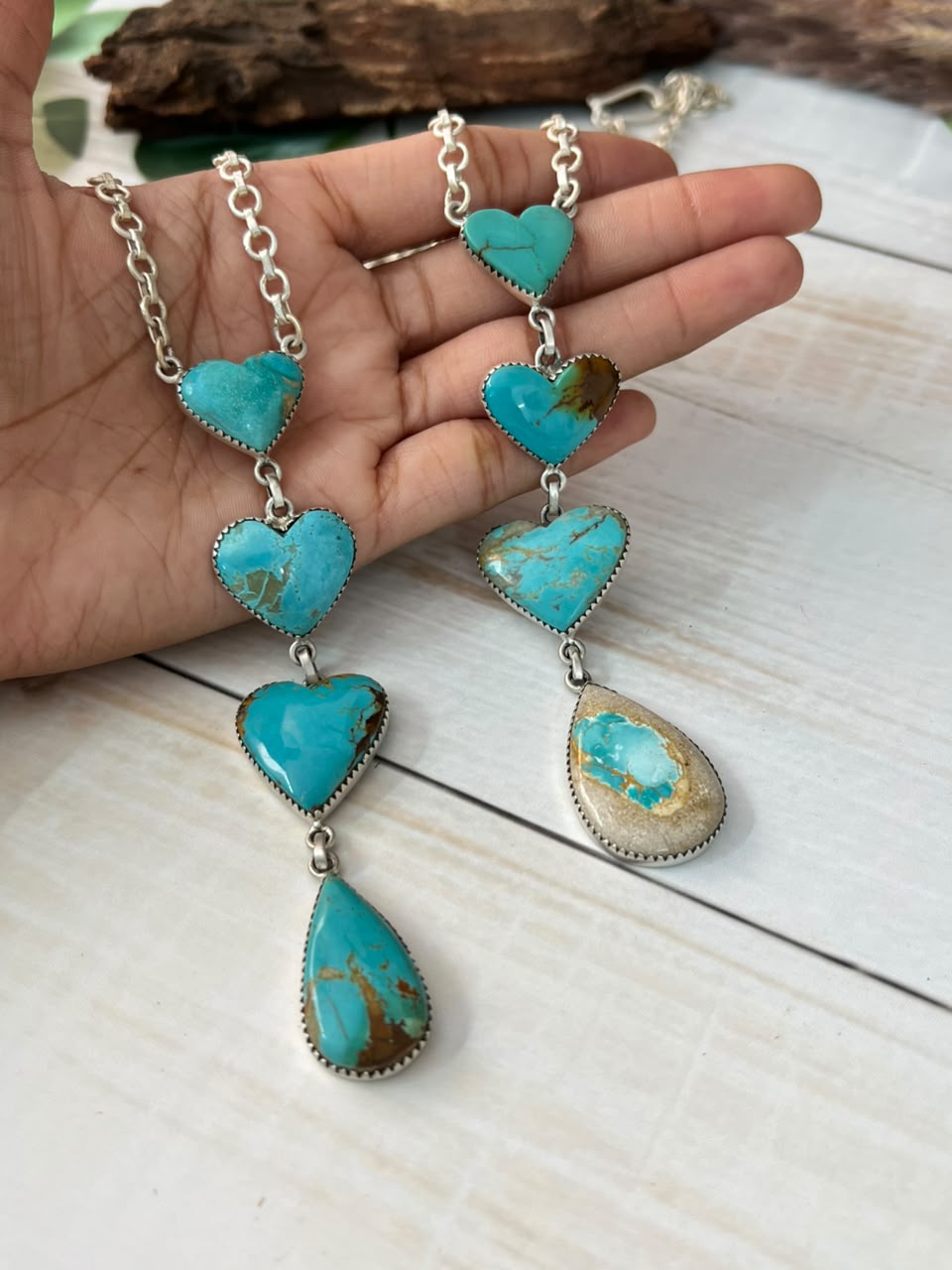 Handmade Sterling Silver Royston Ribbon Turquoise Collection: Drop Necklace Signed Nizhoni