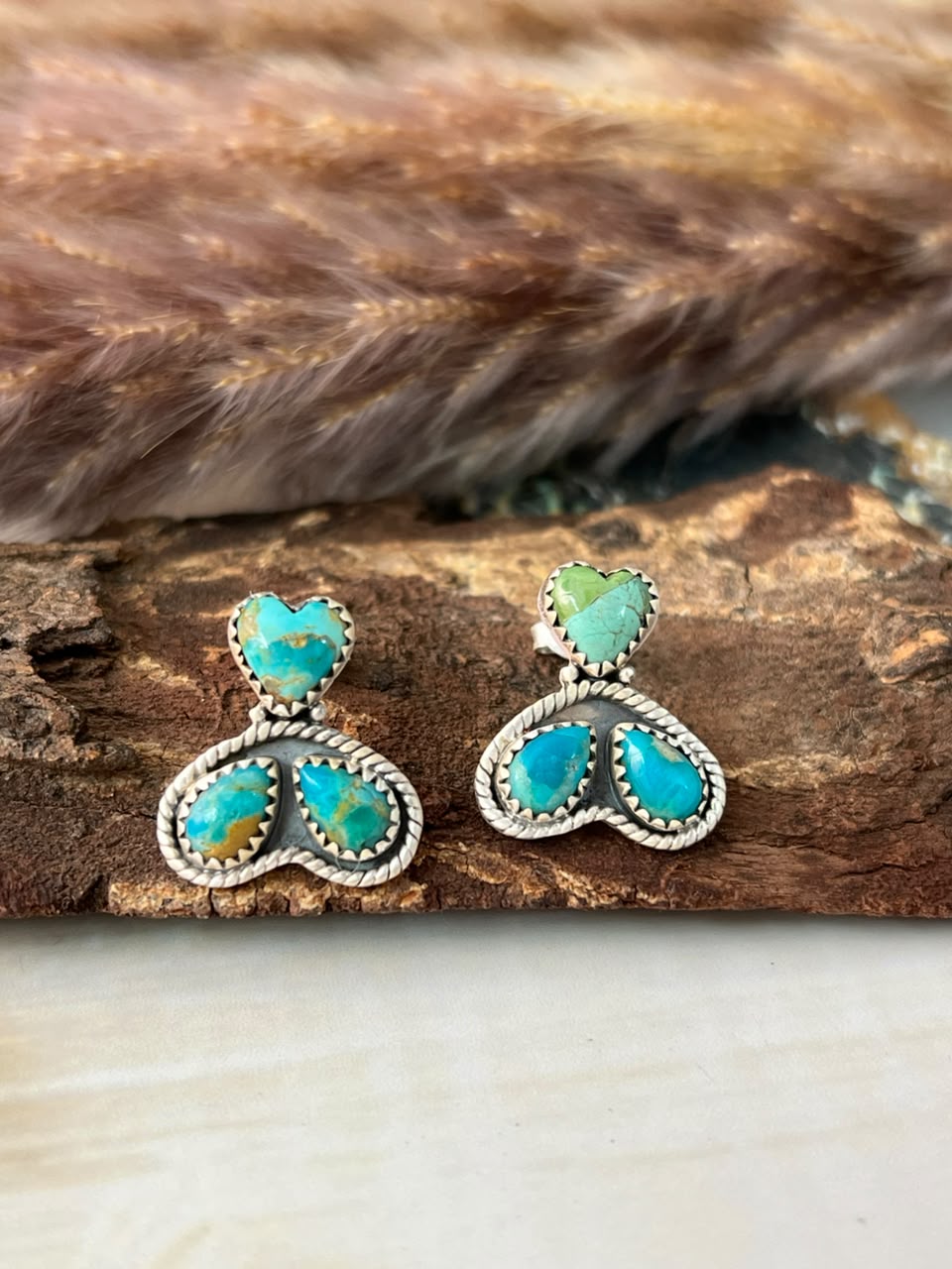 Handmade Sterling Silver Kingman Turquoise Post Studs Earrings Signed Nizhoni