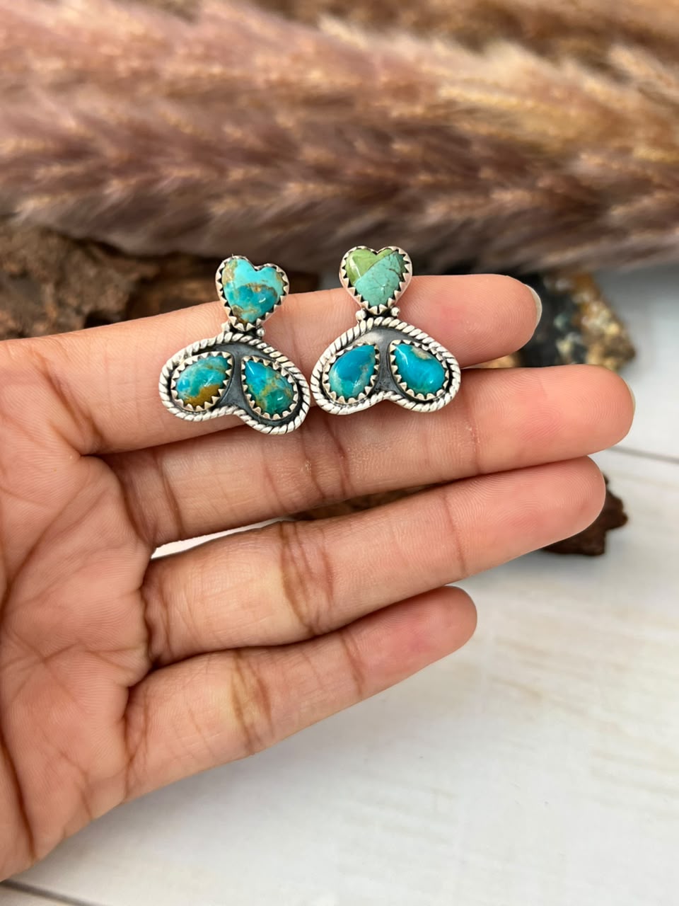 Handmade Sterling Silver Kingman Turquoise Post Studs Earrings Signed Nizhoni