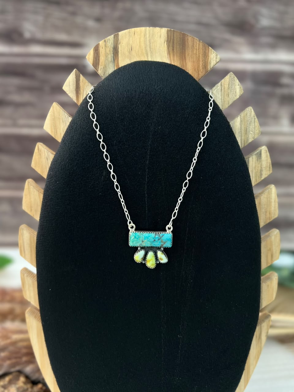 Handmade Sterling Silver Palomino with Kingman Turquoise Necklace Signed Nizhoni
