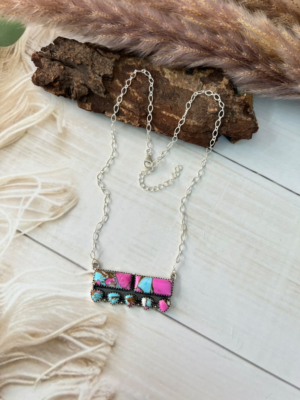 Handmade Sterling Silver Cotton Candy Necklace Signed Nizhoni