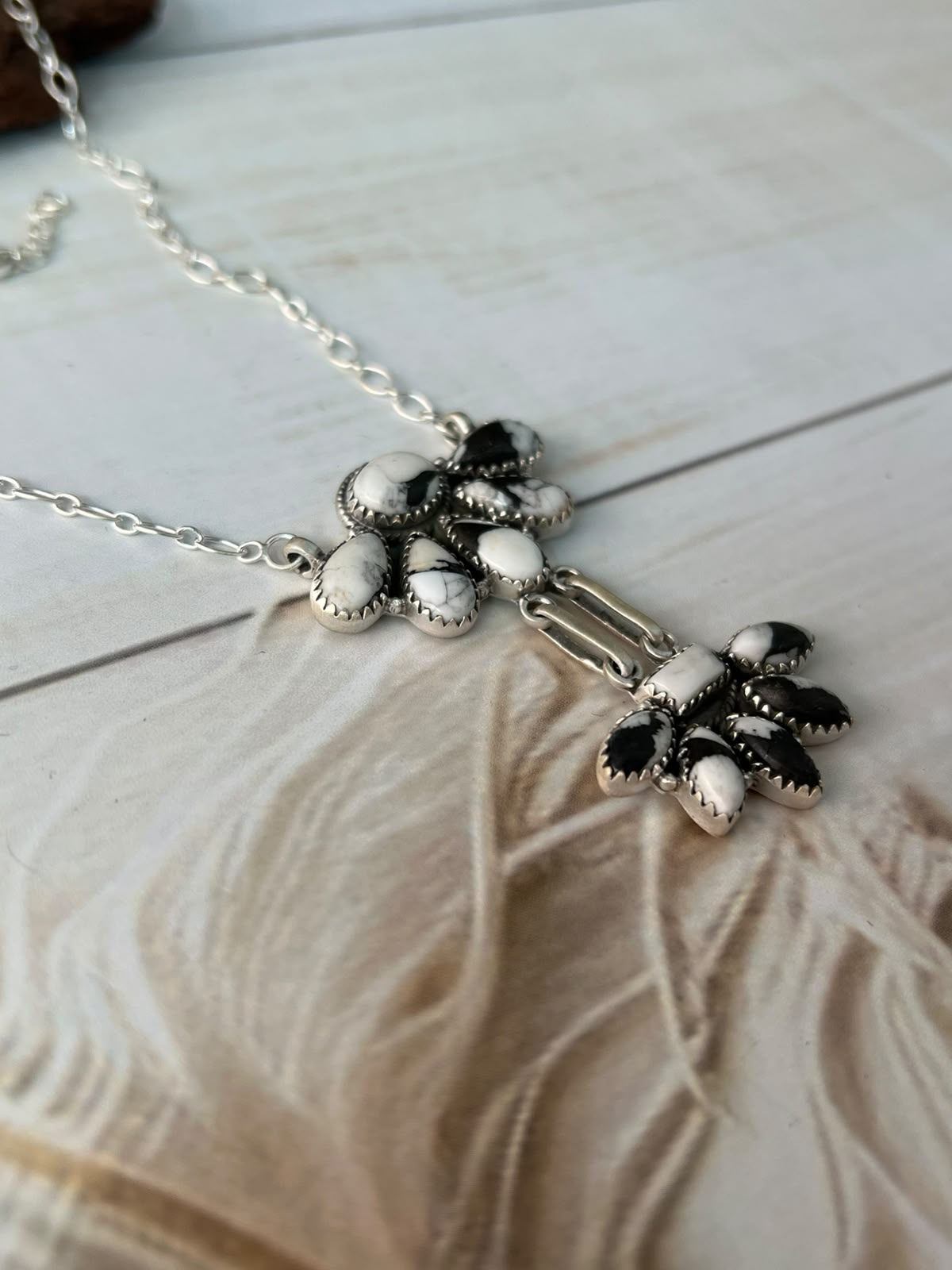 Handmade Sterling Silver White Buffalo Necklace Signed Nizhoni