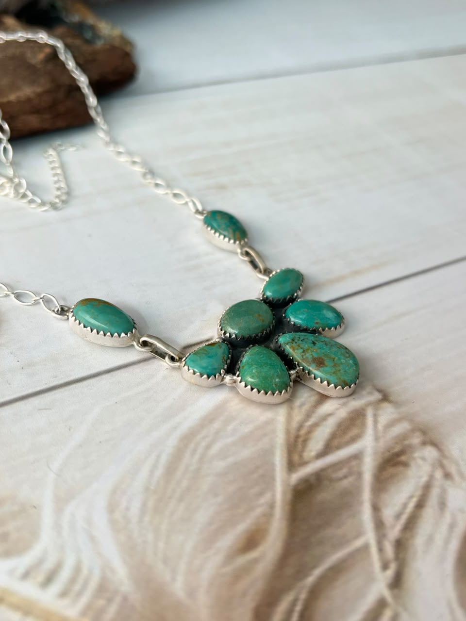Handmade Sterling Silver Pilot Mountain Turquoise Necklace Signed Nizhoni