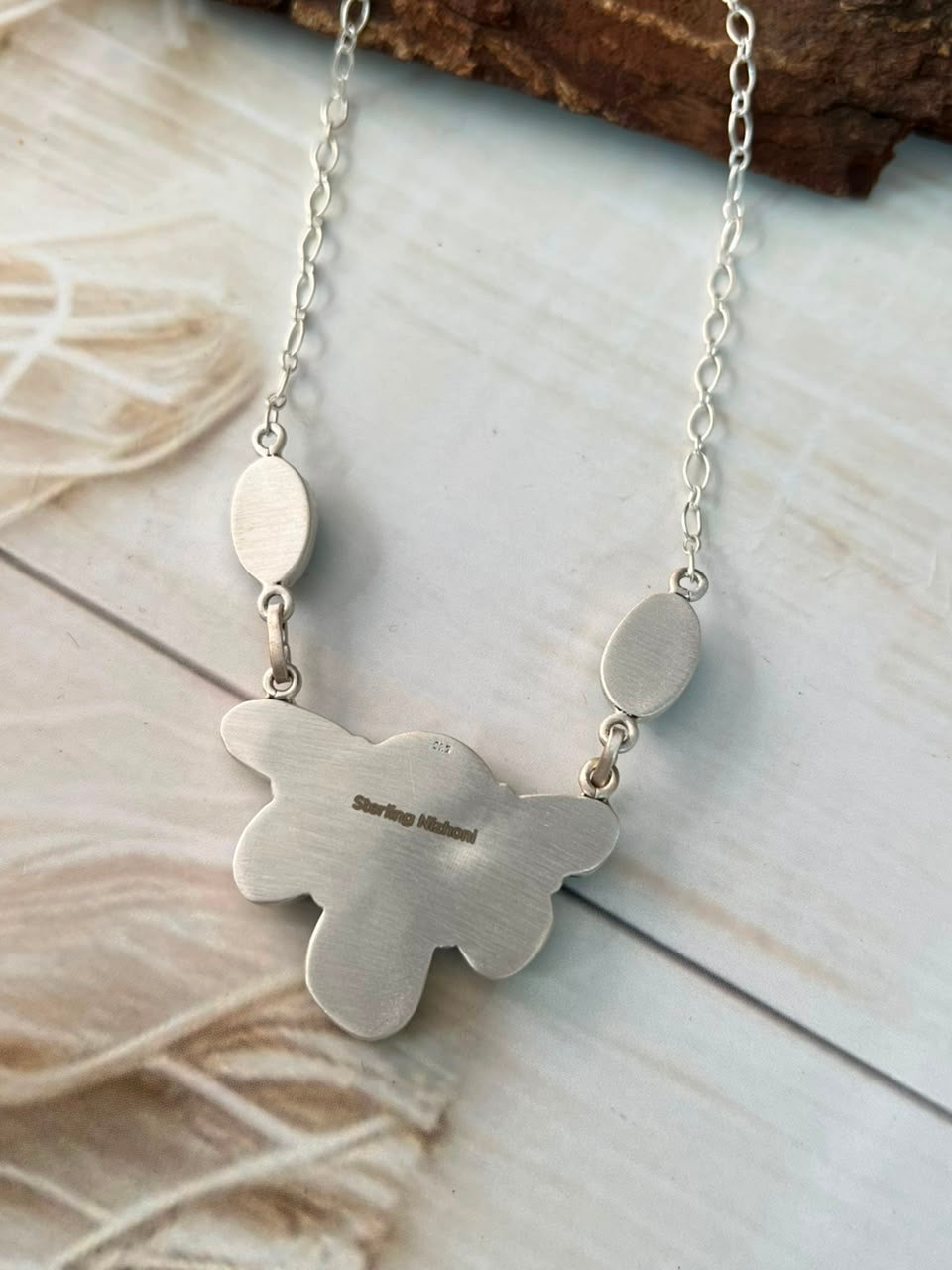 Handmade Sterling Silver Pilot Mountain Turquoise Necklace Signed Nizhoni