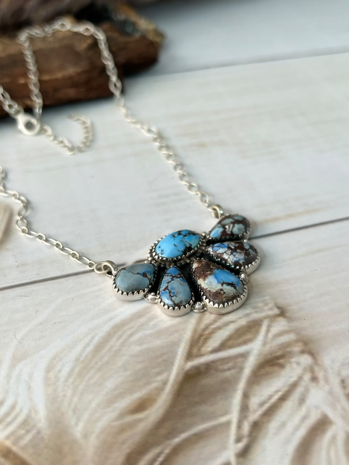 Handmade Sterling Silver Golden Hills Turquoise Necklace Signed Nizhoni