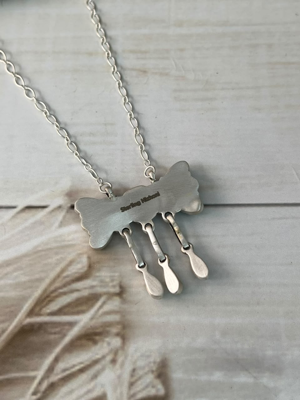 Handmade Sterling Silver White Buffalo Necklace Signed Nizhoni