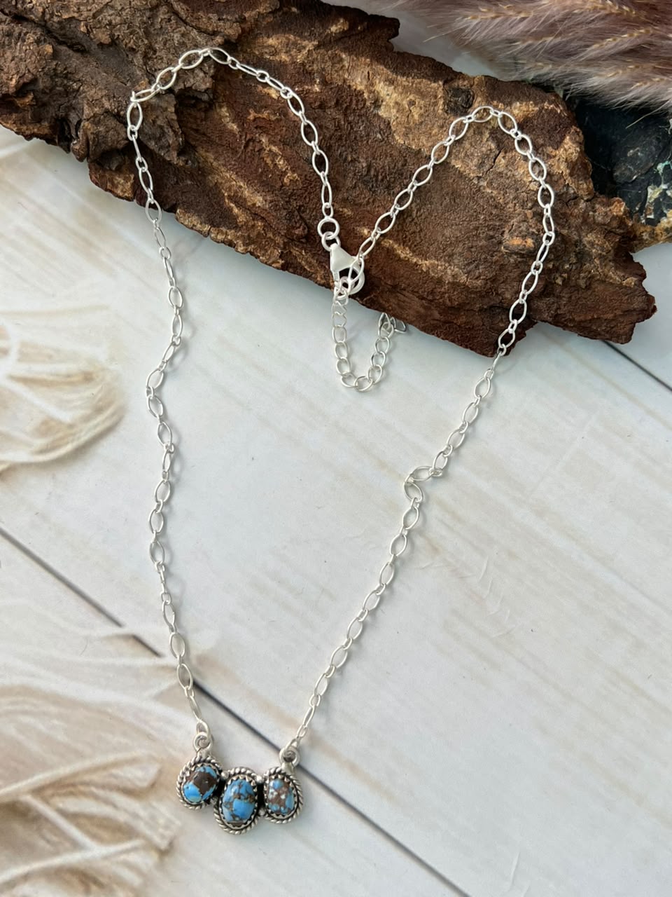 Handmade Sterling Silver Golden Hills Turquoise Necklace Signed Nizhoni
