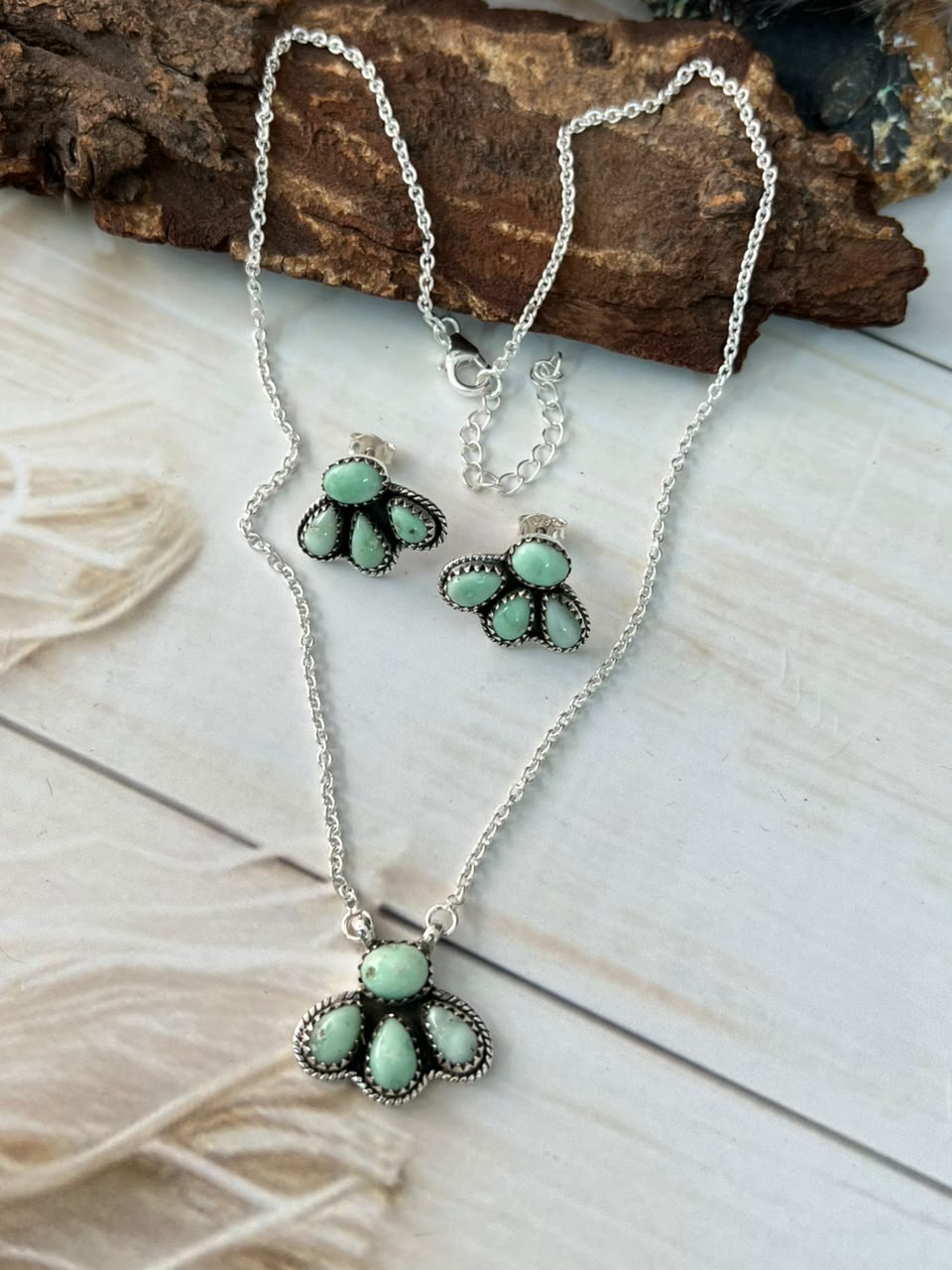 Handmade Sterling Silver Paloma Turquoise Necklace and Earrings Set Signed Nizhoni