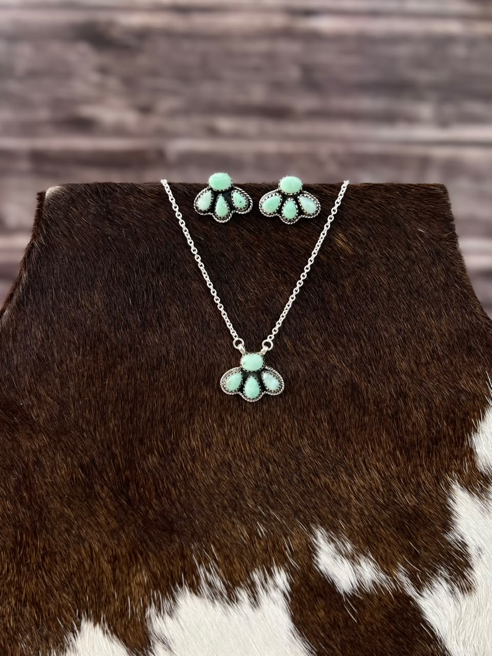 Handmade Sterling Silver Paloma Turquoise Necklace and Earrings Set Signed Nizhoni