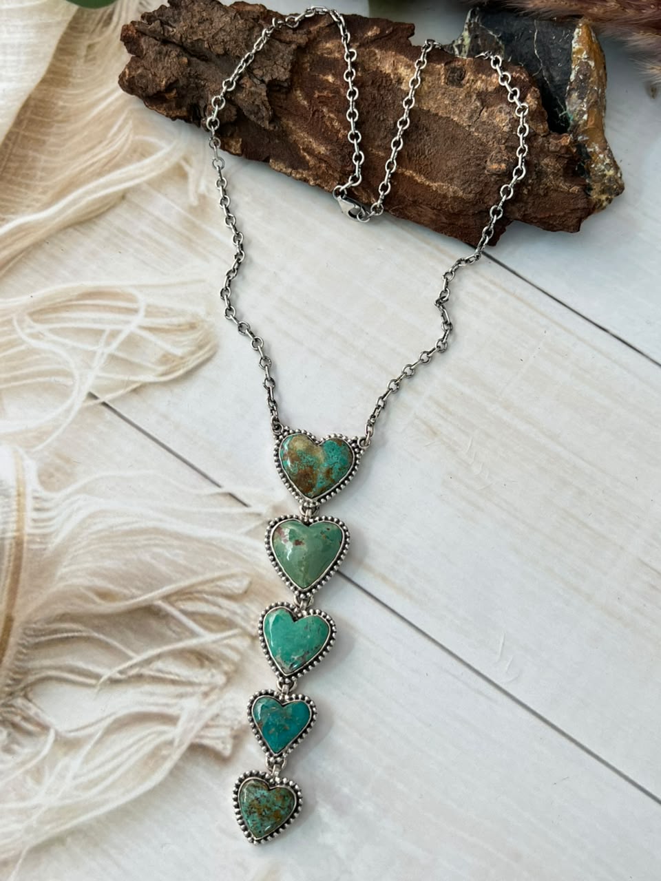 Handmade Sterling Silver Sierra Nevada Heart Drop Necklace Signed Nizhoni