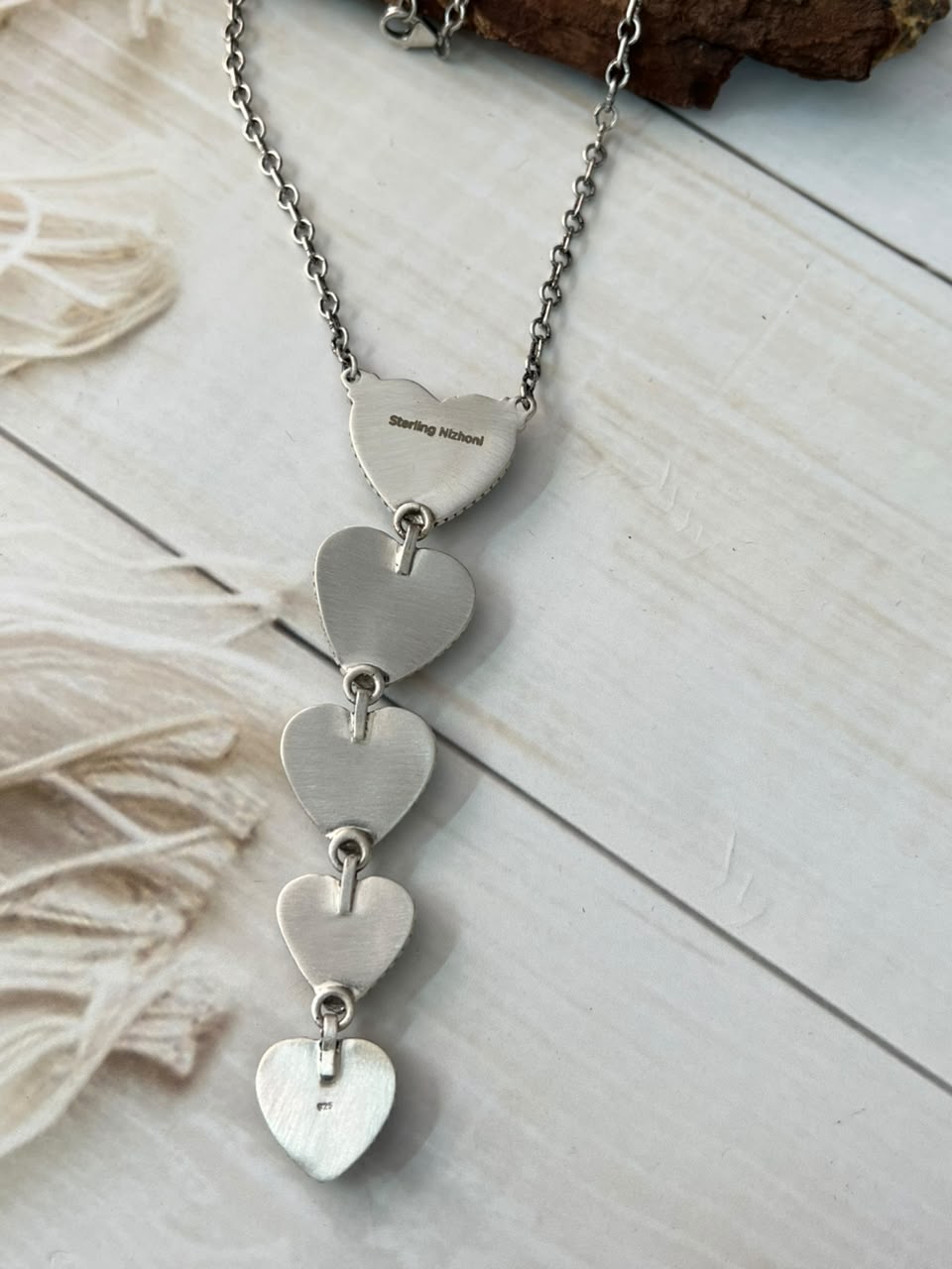 Handmade Sterling Silver Sierra Nevada Heart Drop Necklace Signed Nizhoni