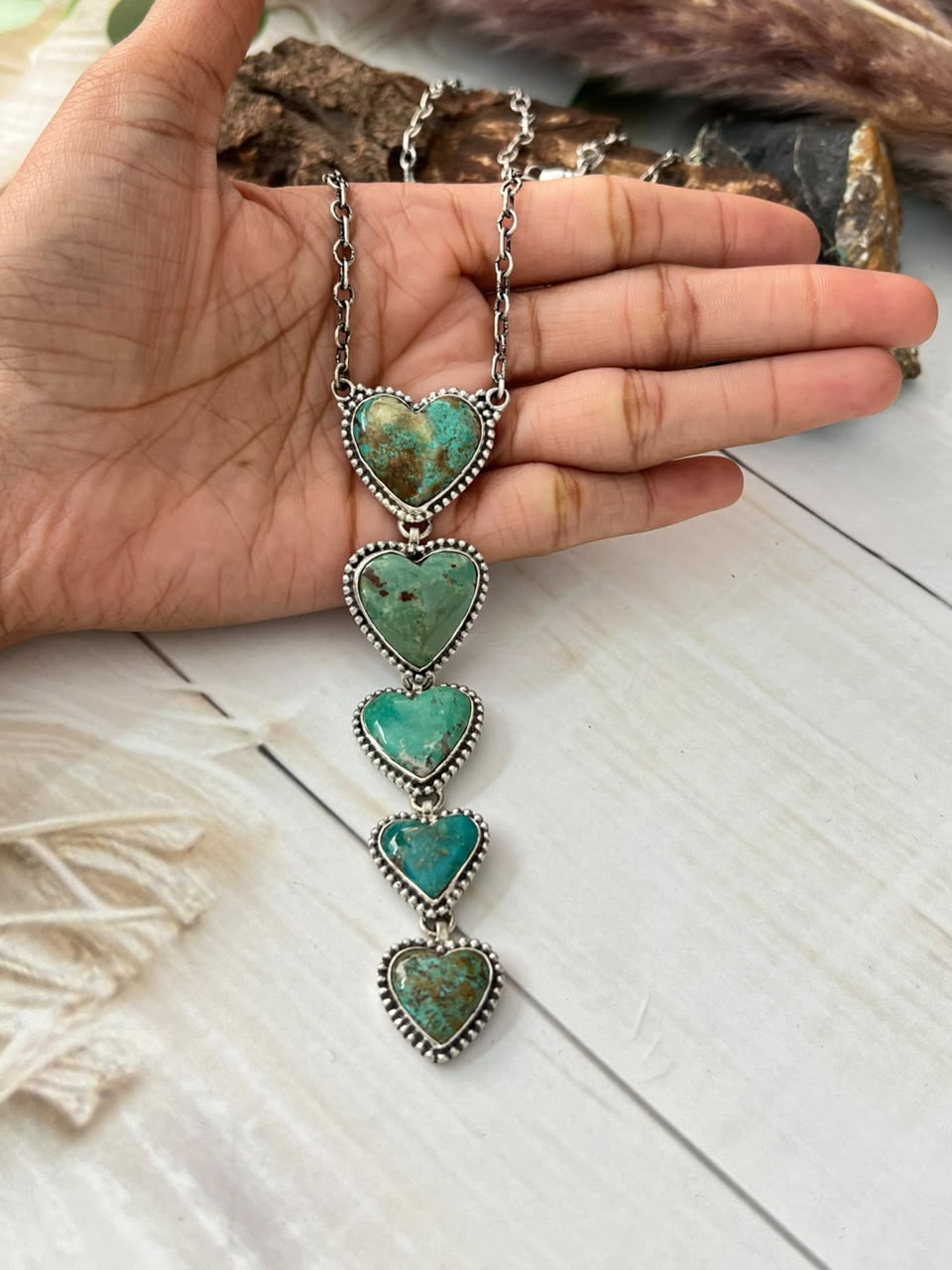 Handmade Sterling Silver Sierra Nevada Heart Drop Necklace Signed Nizhoni