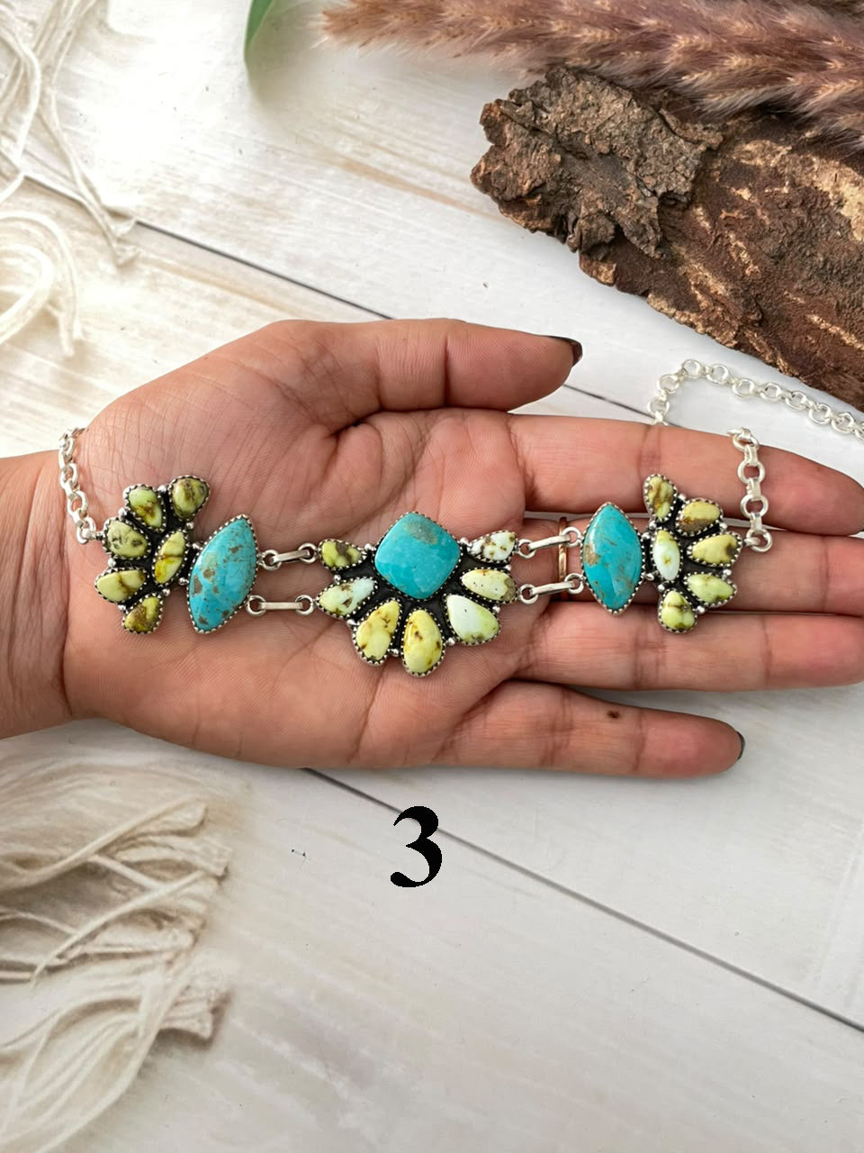 Handmade Sterling Silver Tyrone with Palomino Turquoise Choker Necklace Signed Nizhoni (9)