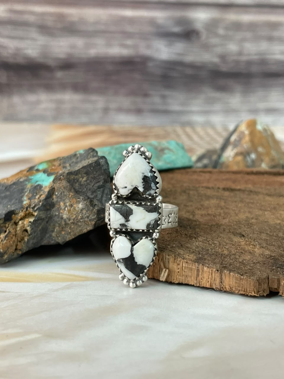 Handmade Sterling Silver White Buffalo Adjustable Ring Signed Nizhoni