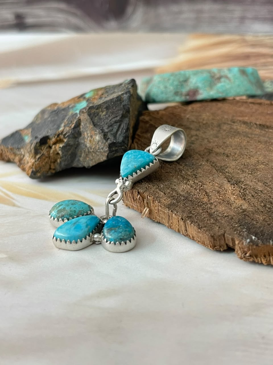 Handmade Sterling Silver Ithaca Peak Turquoise Pendant Signed Nizhoni