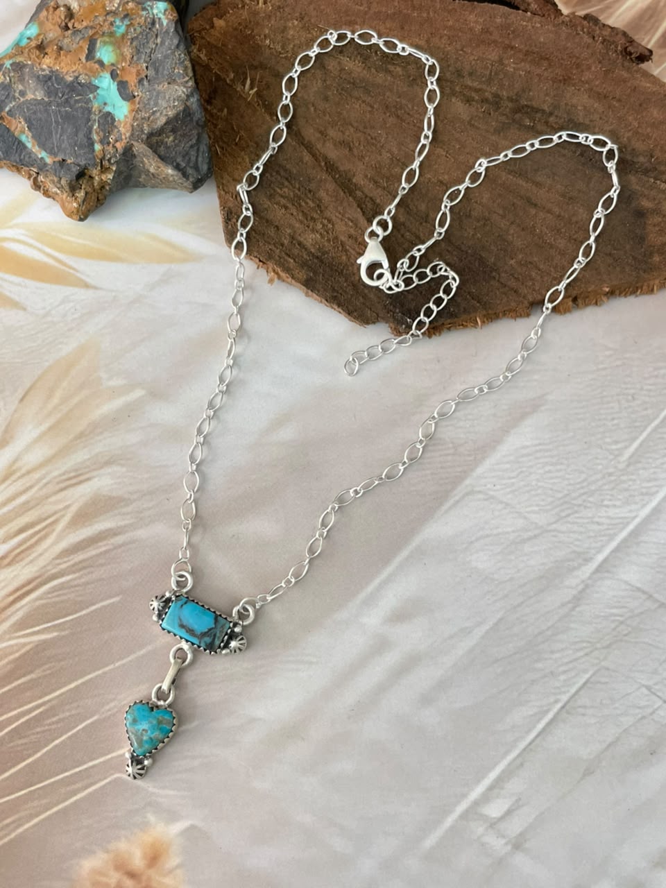 Handmade Sterling Silver Ithaca Peak Turquoise Necklace Signed Nizhoni