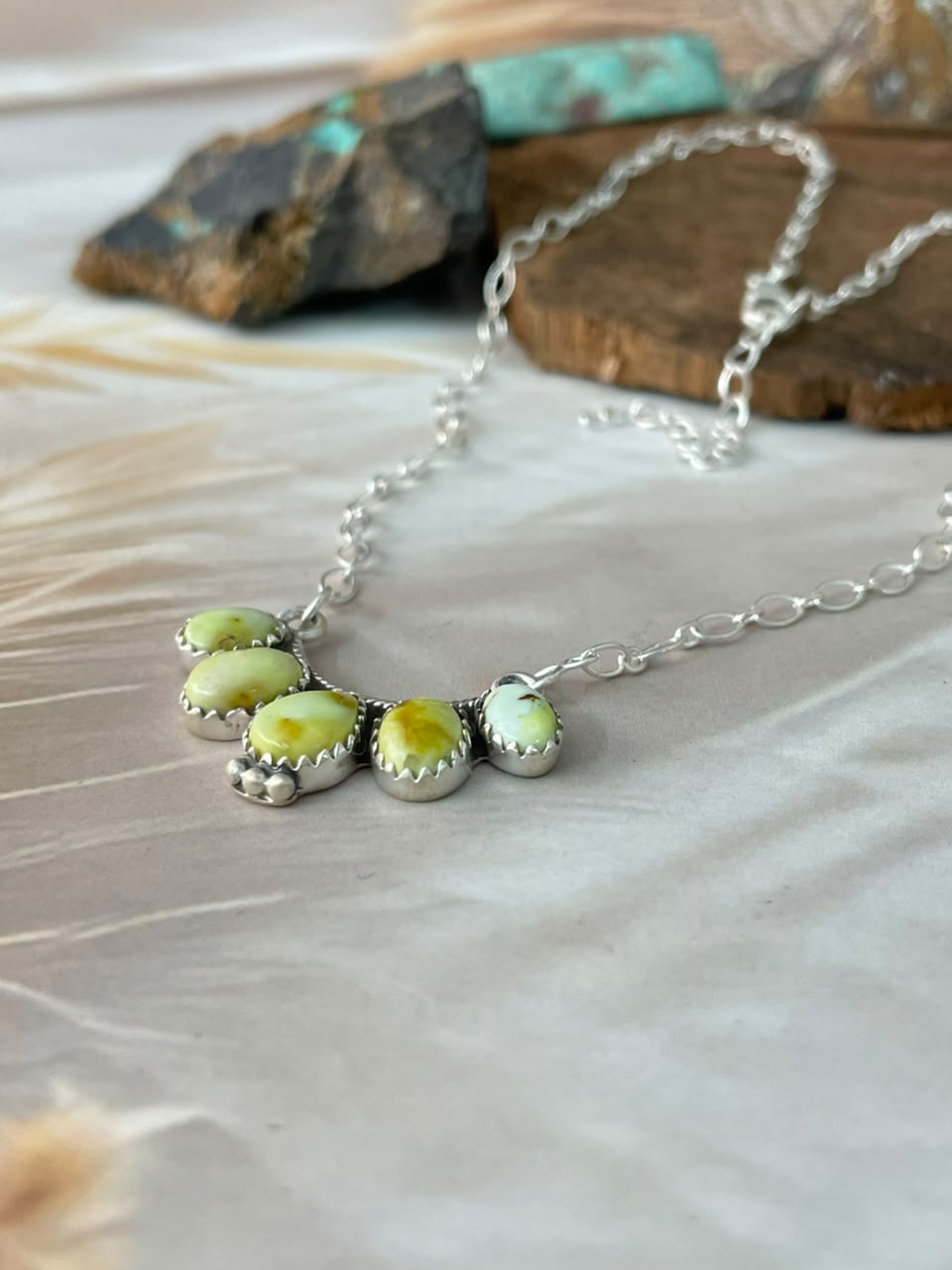 Handmade Sterling Silver Palomino Turquoise Necklace Signed Nizhoni