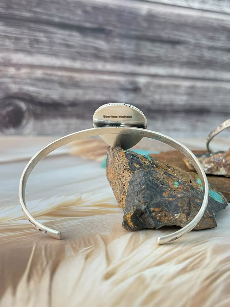 Handmade Sterling Silver Royston Ribbon Turquoise Cuff Bracelet Signed Nizhoni