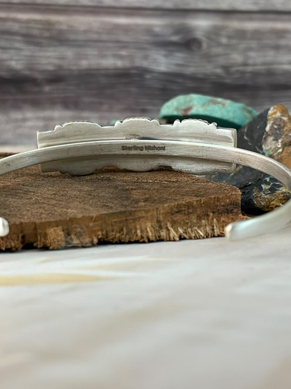 Handmade Sterling Silver Royston Turquoise with White Buffalo Cuff Bracelet Signed Nizhoni