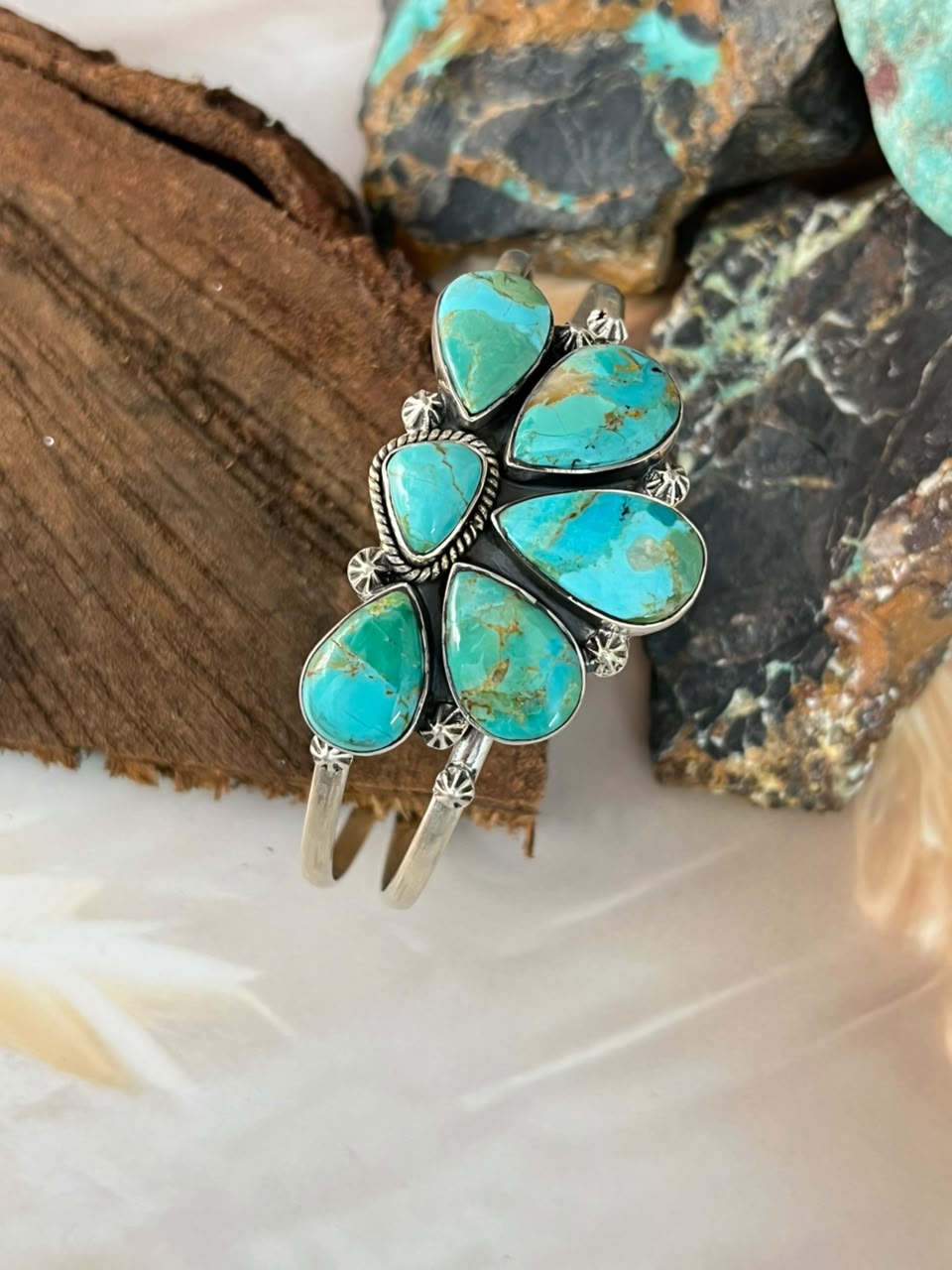 Handmade Sterling Silver Kingman Turquoise Cuff Bracelet Signed Nizhoni