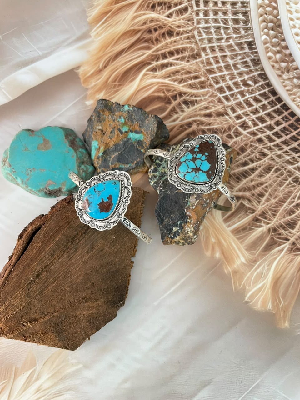 Handmade Sterling Silver Egyptian Turquoise Cuff Bracelet Signed Nizhoni