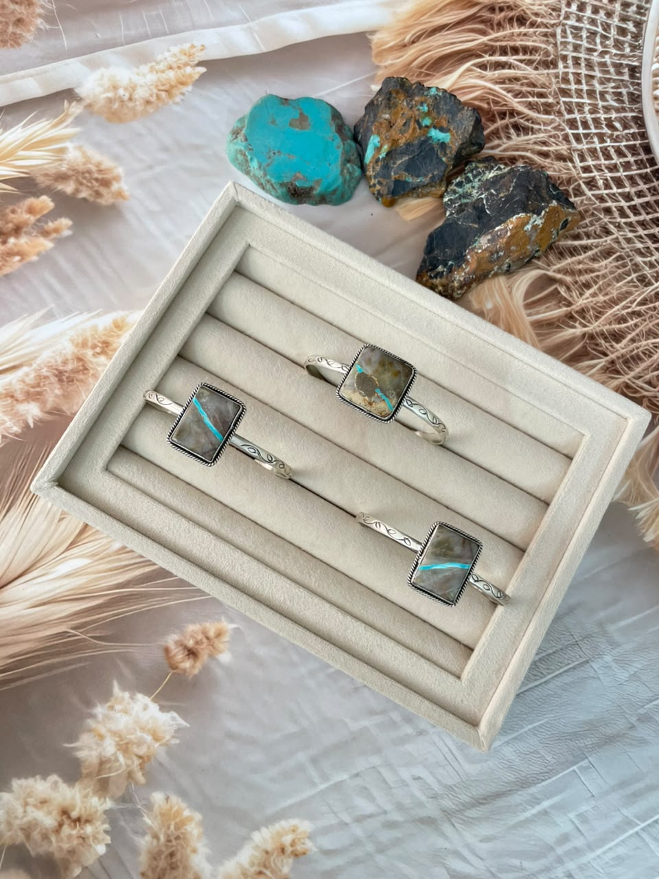 Handmade Sterling Silver Royston Ribbon Turquoise Cuff Bracelet Signed Nizhoni